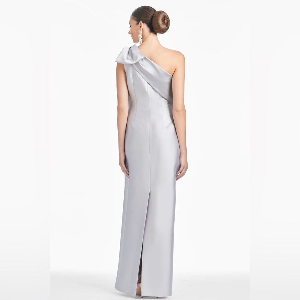 sachin and babi Bonnie one shoulder bow structured dress in silver - Picture 2 of 8